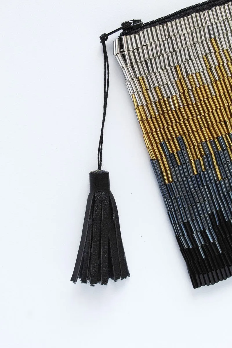 Glass Bead Flapper Clutch - BLACK