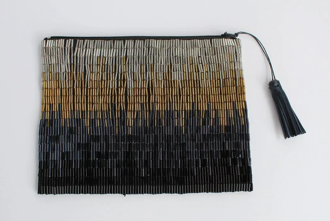 Glass Bead Flapper Clutch - BLACK