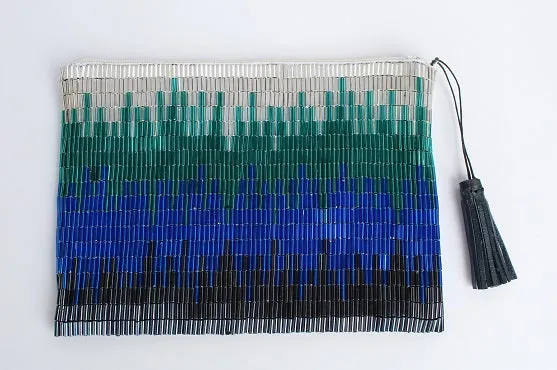 Glass Bead Flapper Clutch - BLUE