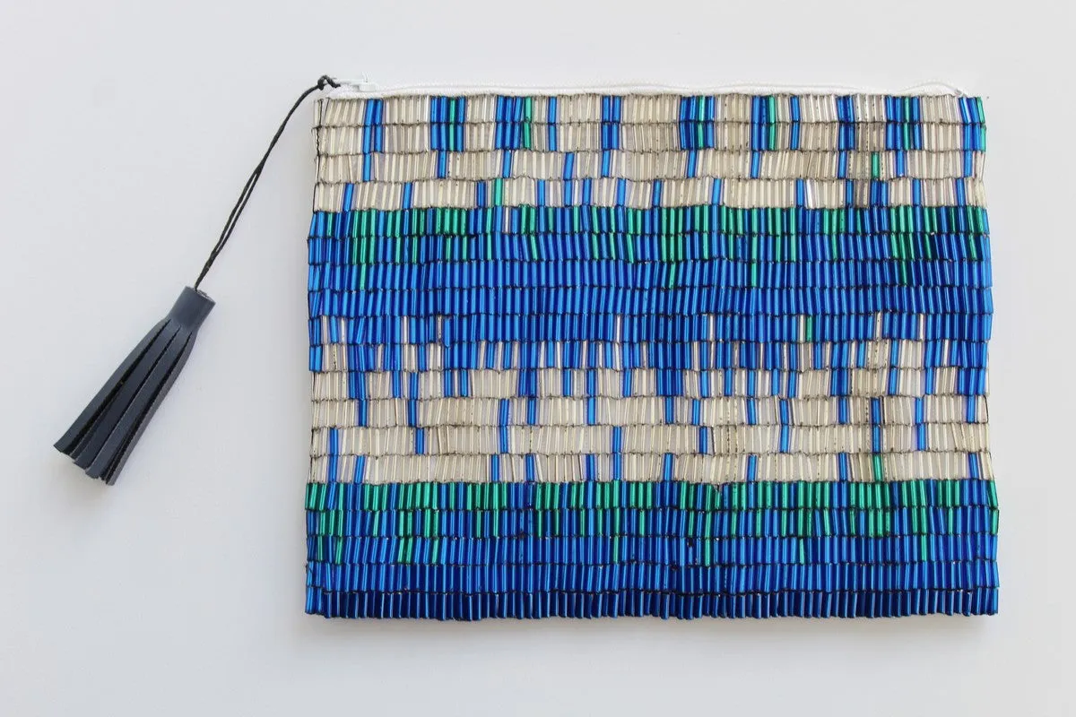 Glass Bead Flapper Clutch - BLUE