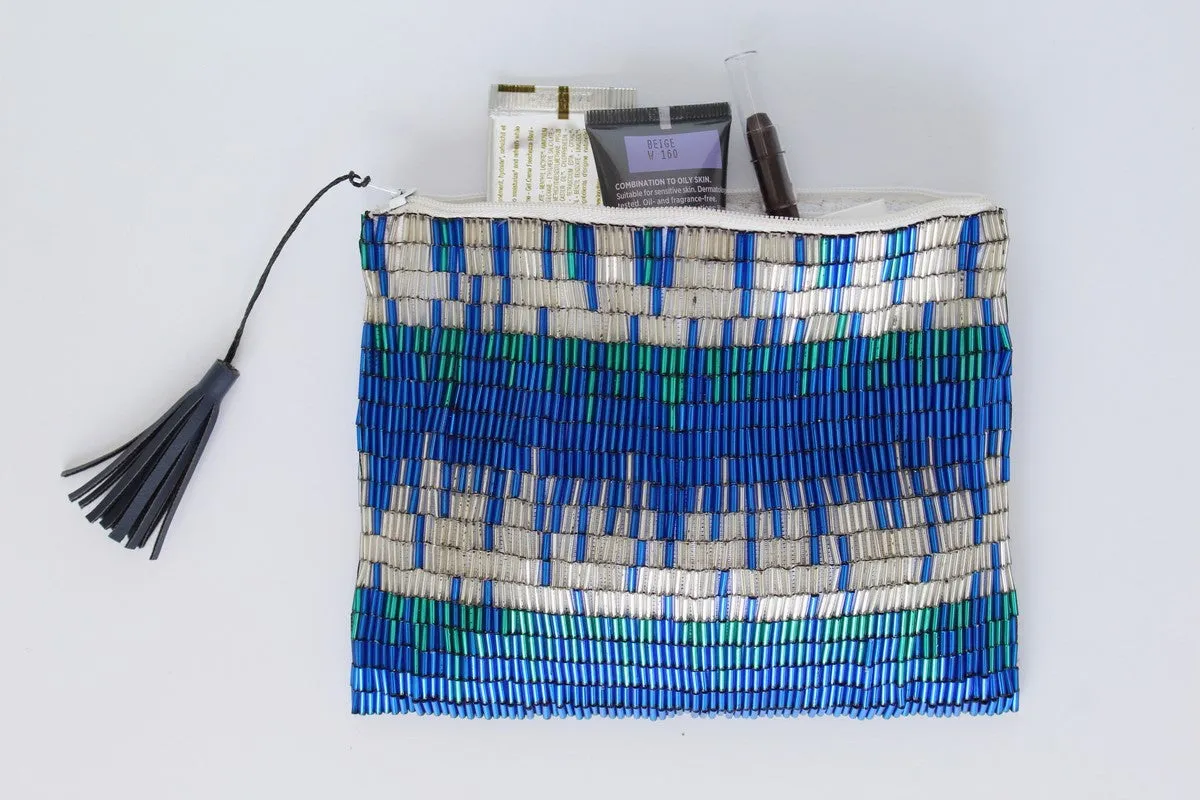 Glass Bead Flapper Clutch - BLUE