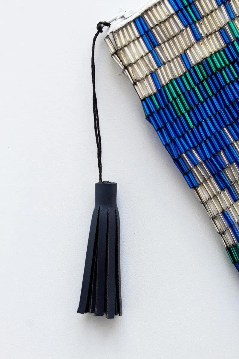 Glass Bead Flapper Clutch - BLUE