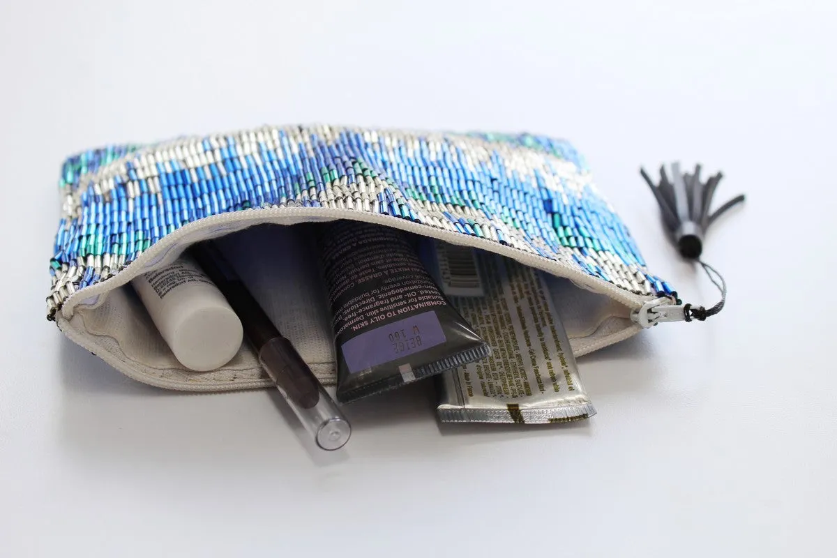 Glass Bead Flapper Clutch - BLUE