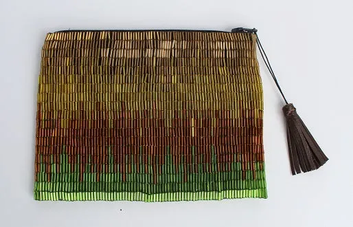 Glass Bead Flapper Clutch - GREEN