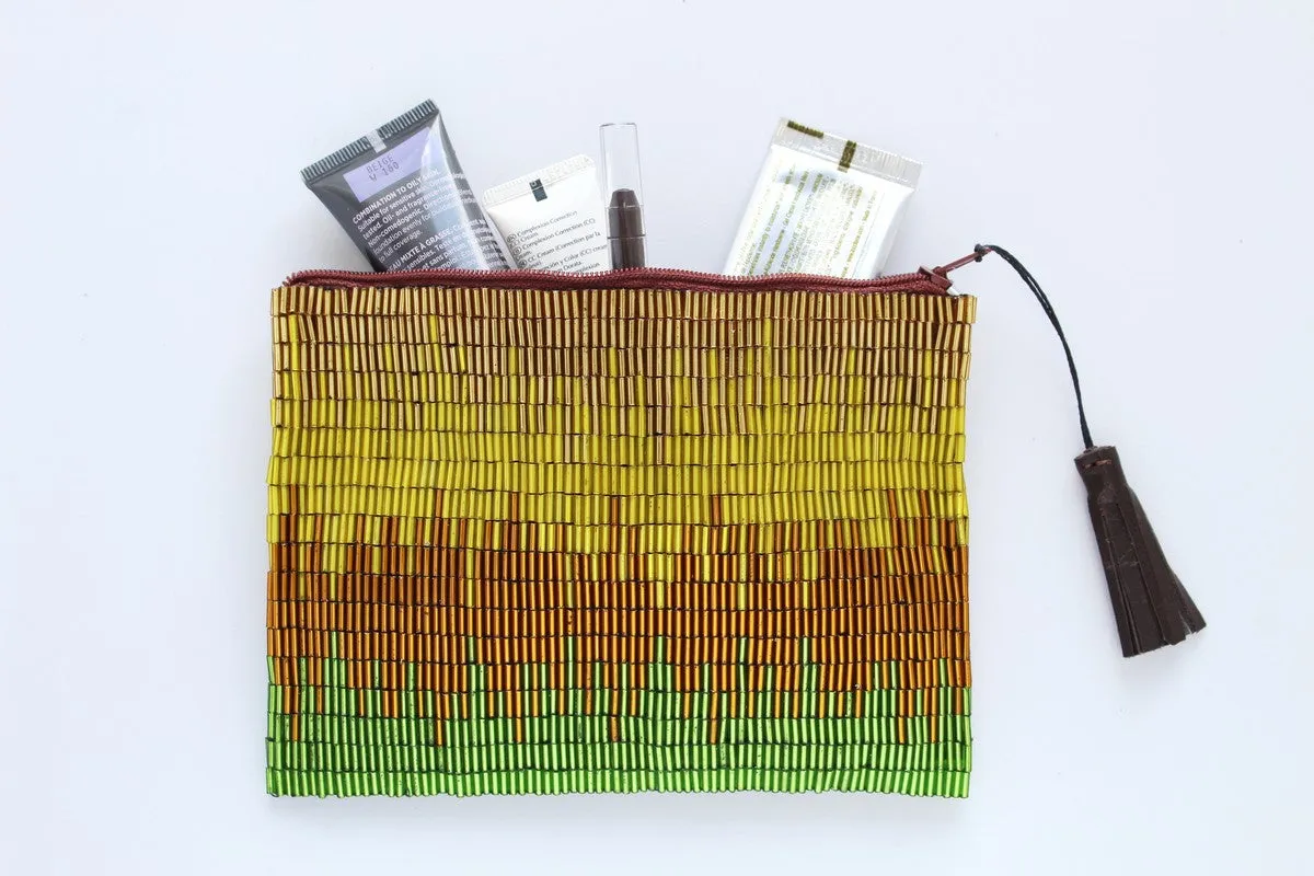 Glass Bead Flapper Clutch - GREEN