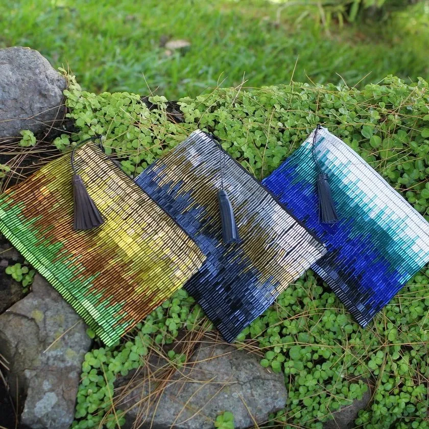 Glass Bead Flapper Clutch - GREEN