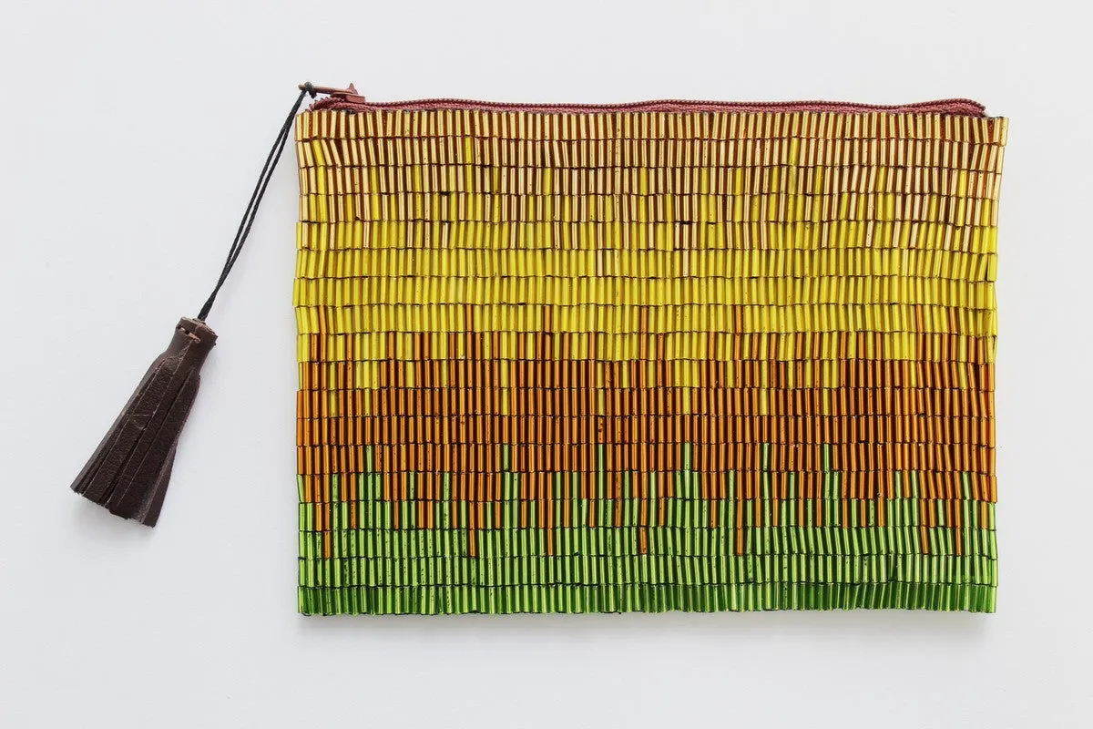 Glass Bead Flapper Clutch - GREEN