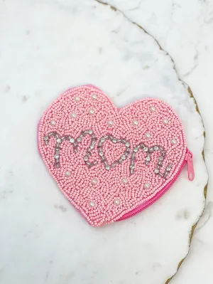 Glitzy 'Mom' Beaded Zip Pouch - Pink