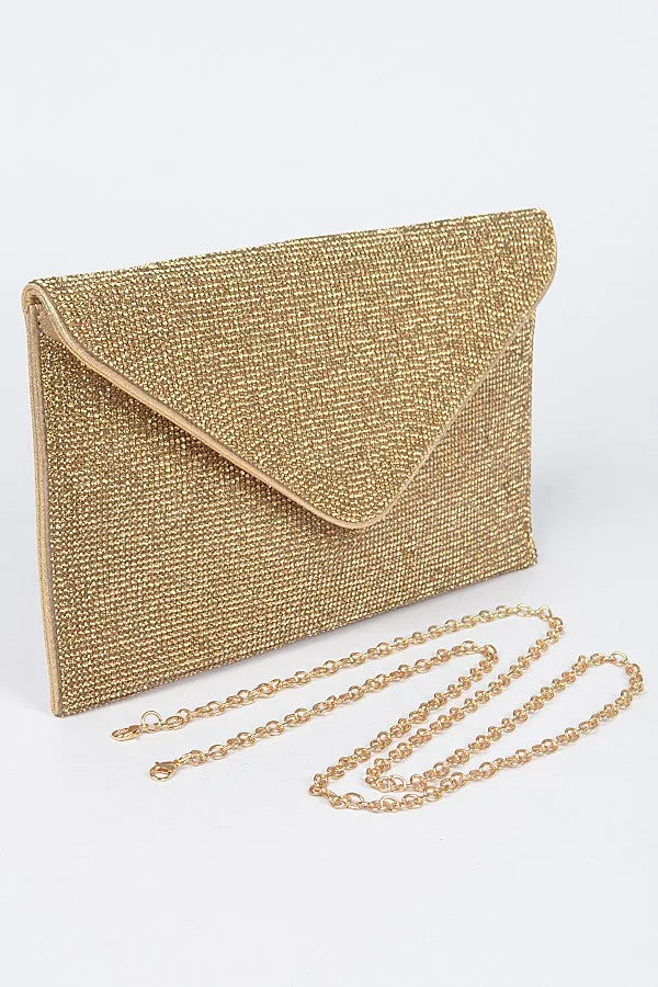 Glowing Perception Gold Rhinestones Envelope Clutch