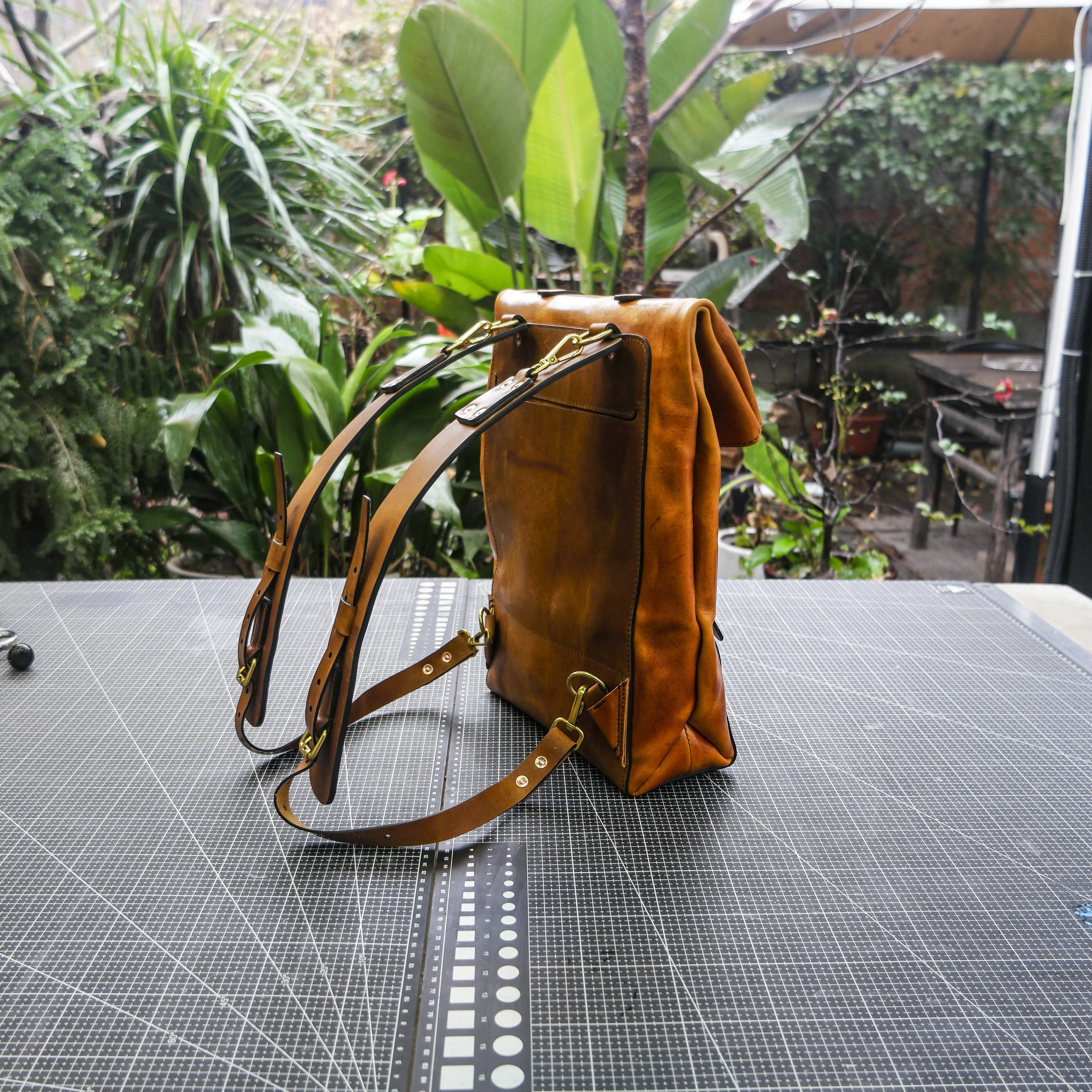 Golden chrome tanned cowhide backpack