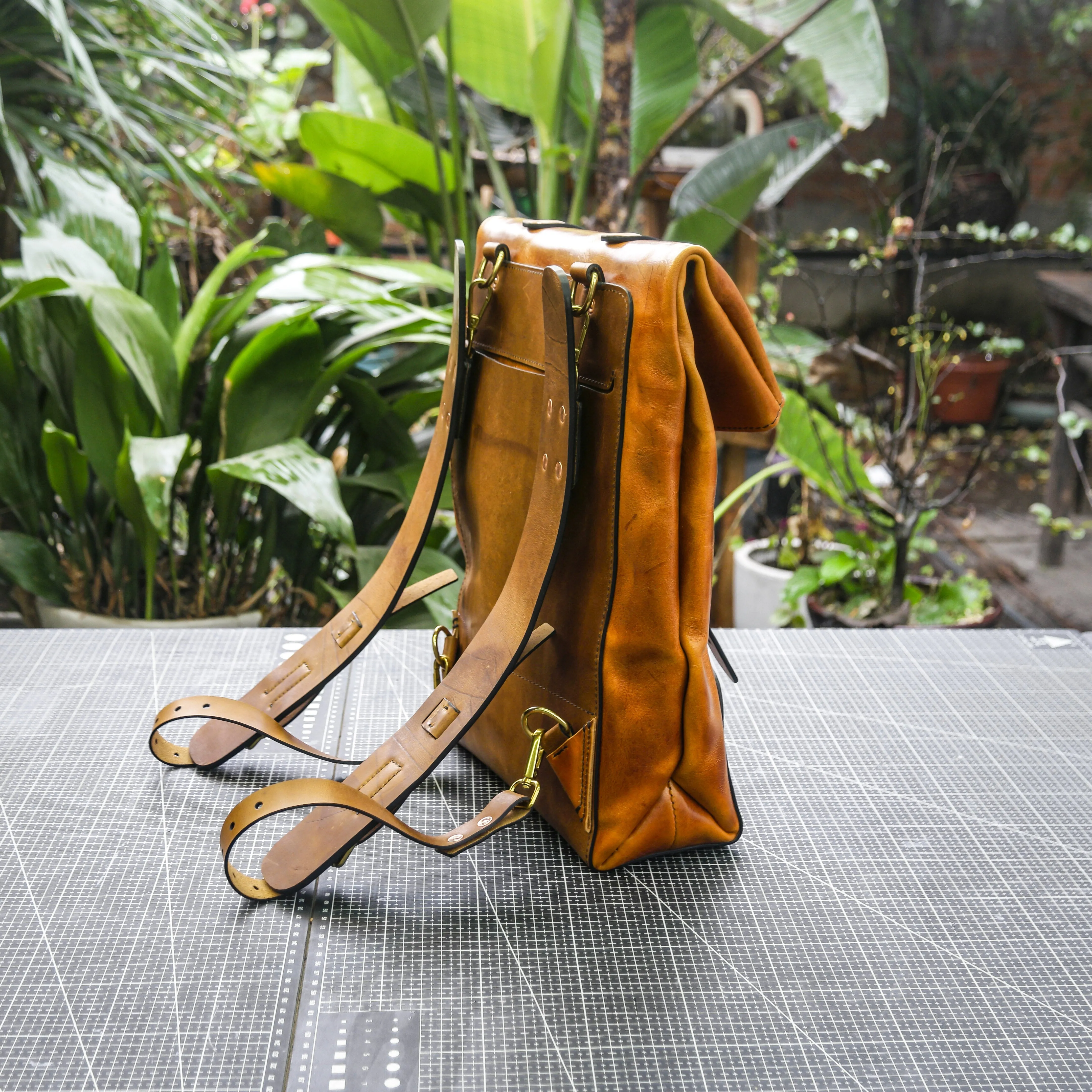 Golden chrome tanned cowhide backpack