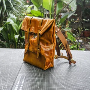 Golden chrome tanned cowhide backpack