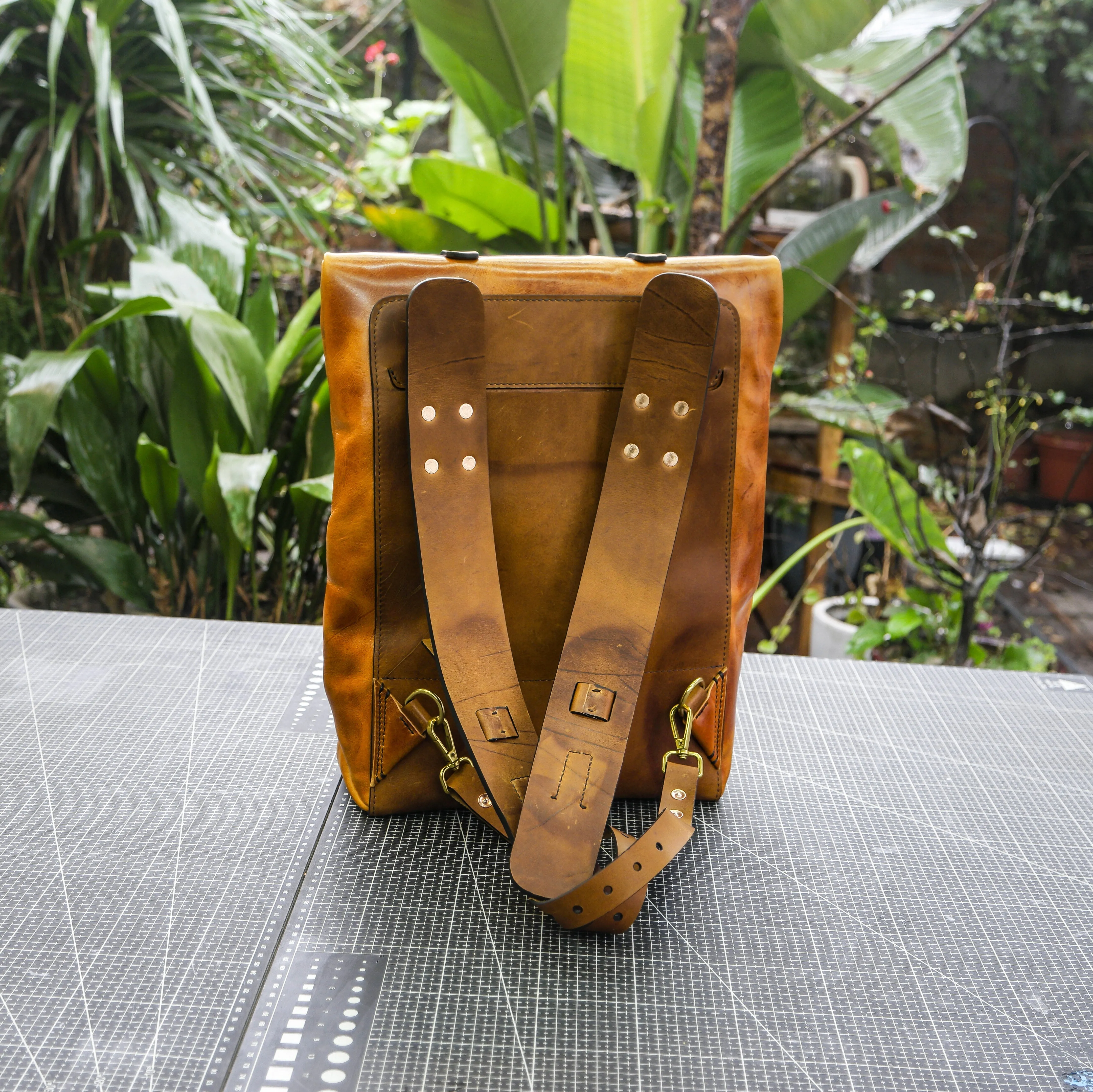 Golden chrome tanned cowhide backpack