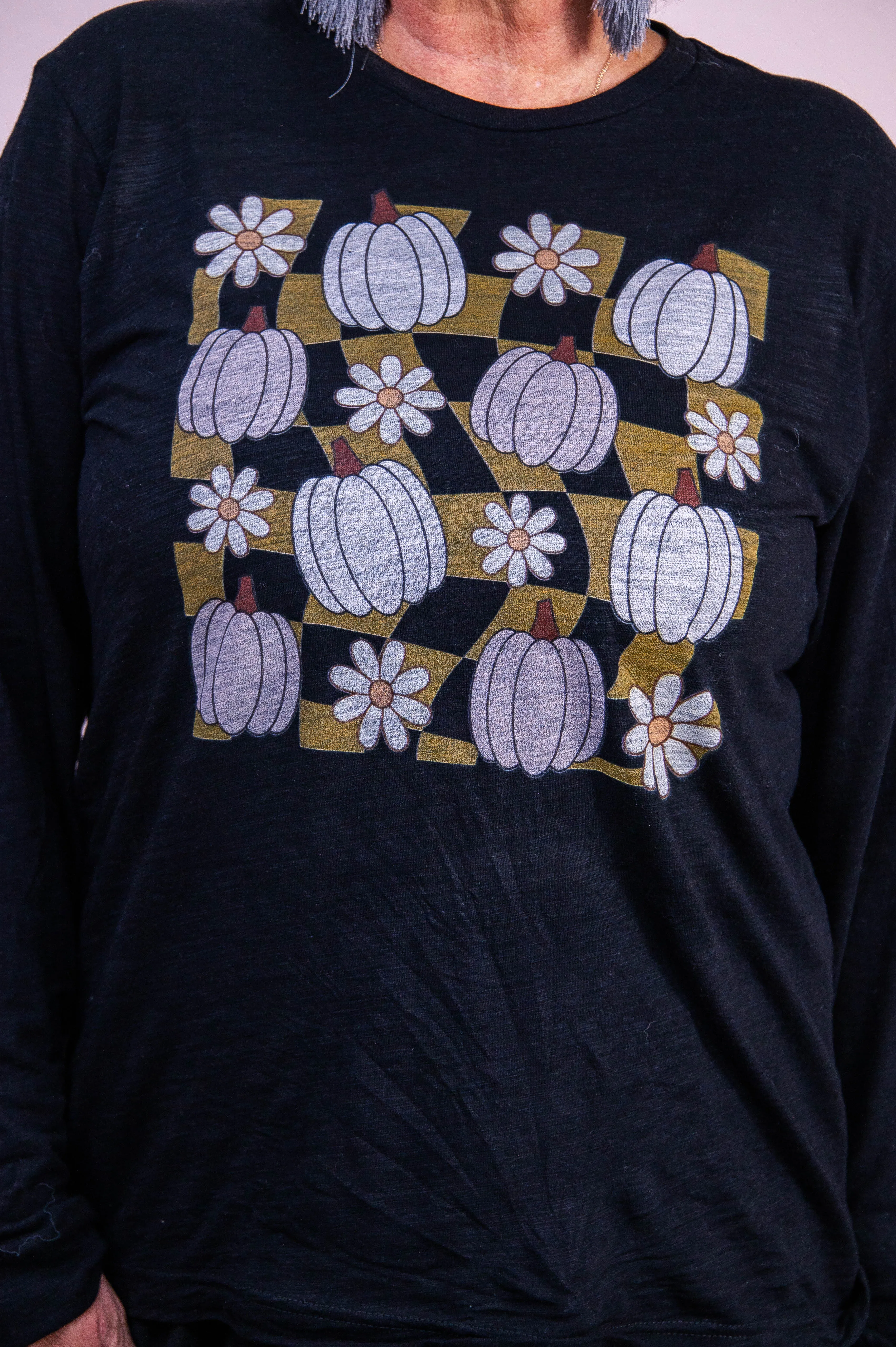 Gone Pumpkin Picking Charcoal Black Long Sleeve Graphic Tee - A3563CBK
