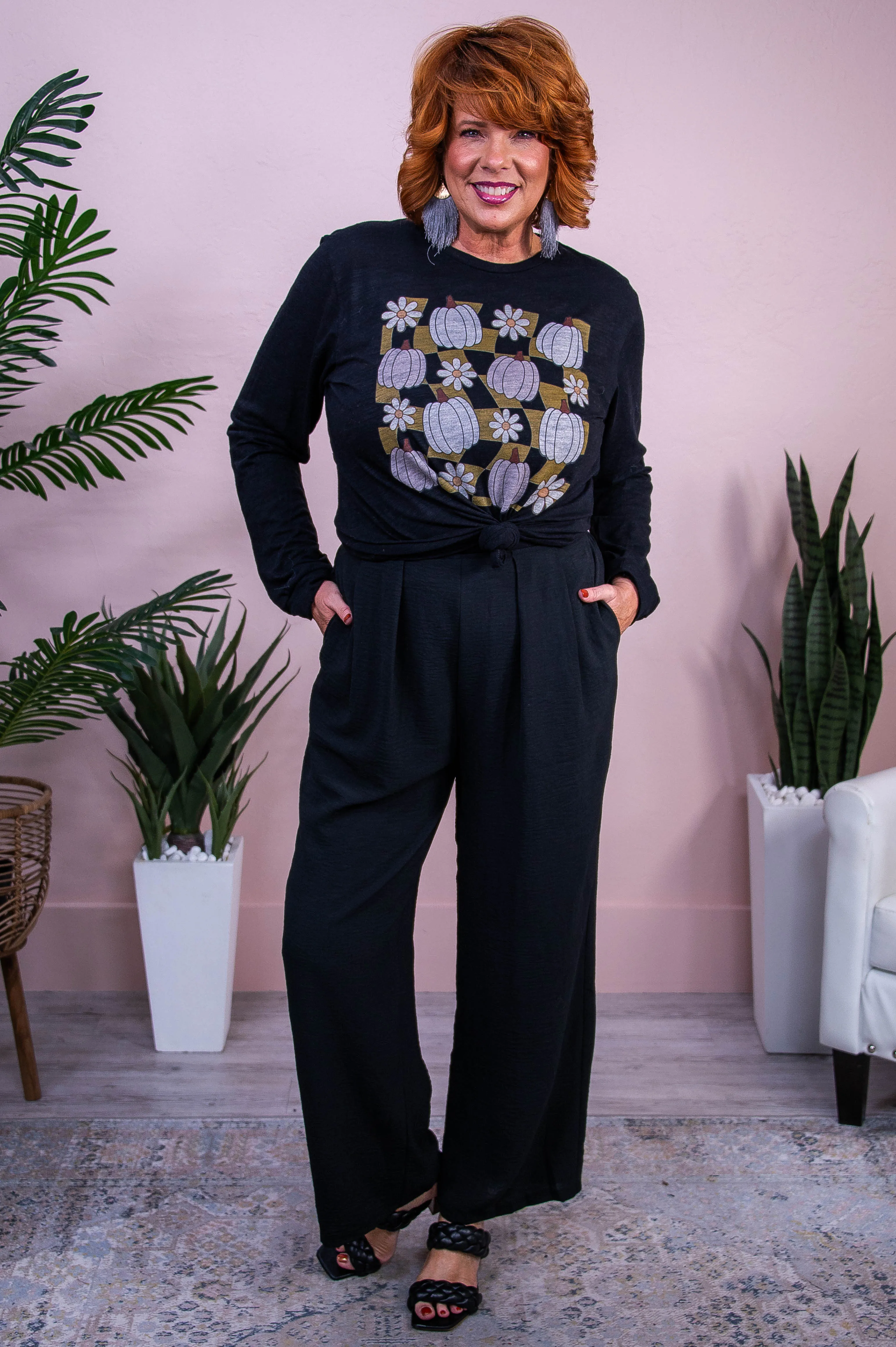 Gone Pumpkin Picking Charcoal Black Long Sleeve Graphic Tee - A3563CBK