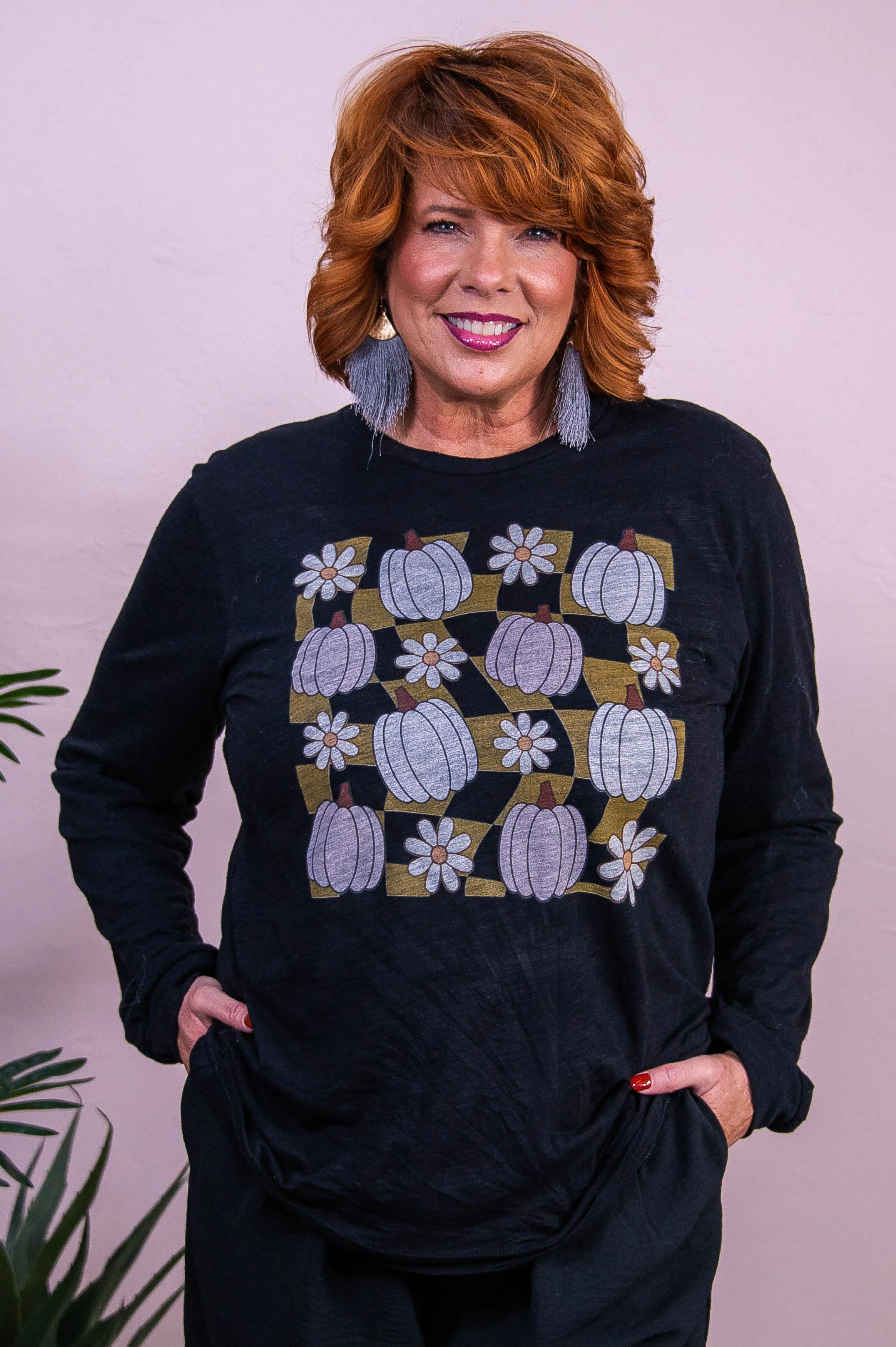 Gone Pumpkin Picking Charcoal Black Long Sleeve Graphic Tee - A3563CBK