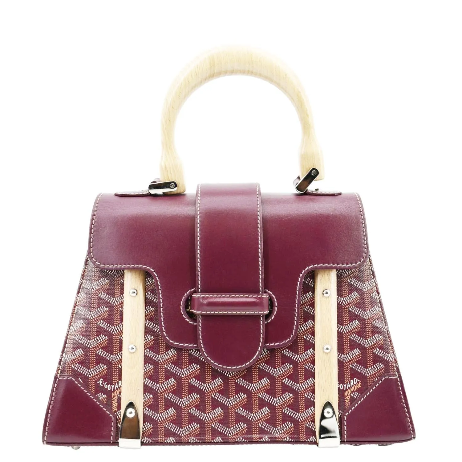 GOYARD Saigon Chevron Print Coated Canvas Top Handle Satchel Bag Burgundy