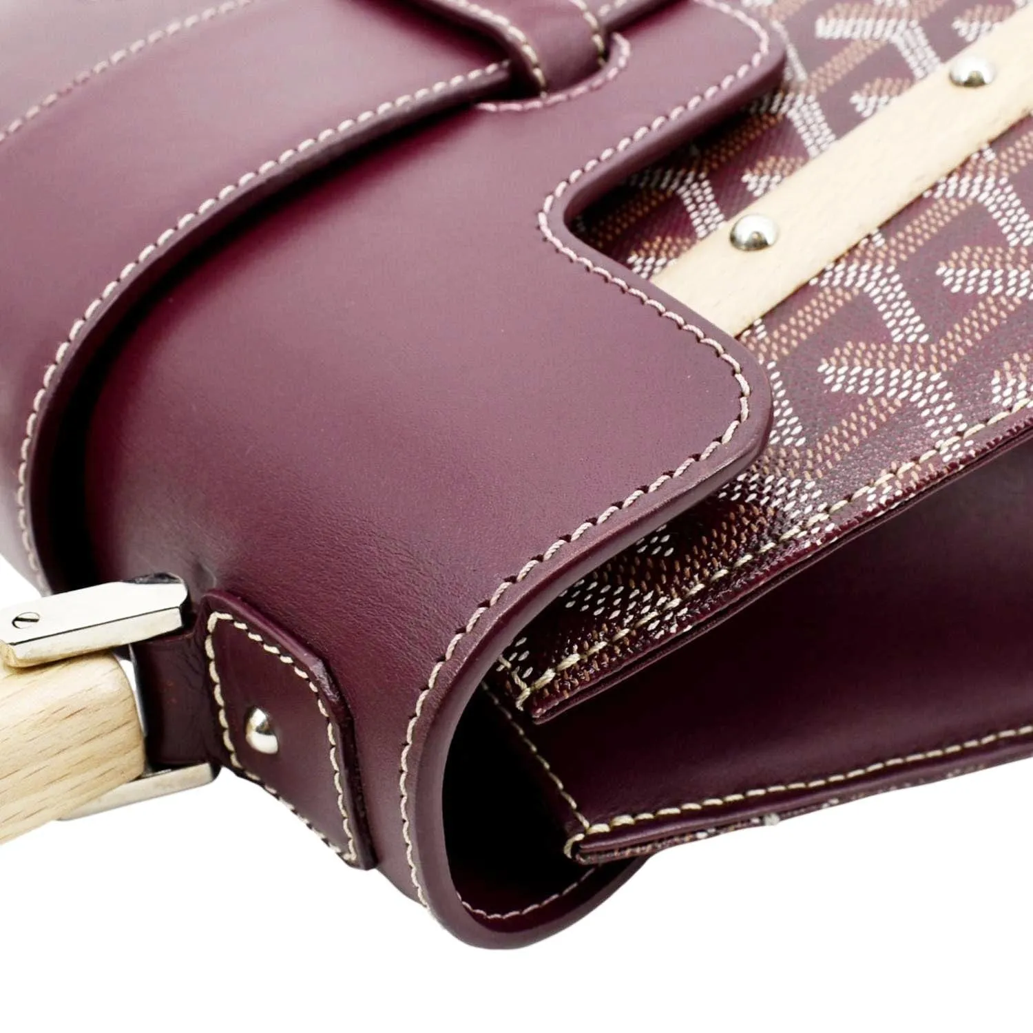 GOYARD Saigon Chevron Print Coated Canvas Top Handle Satchel Bag Burgundy