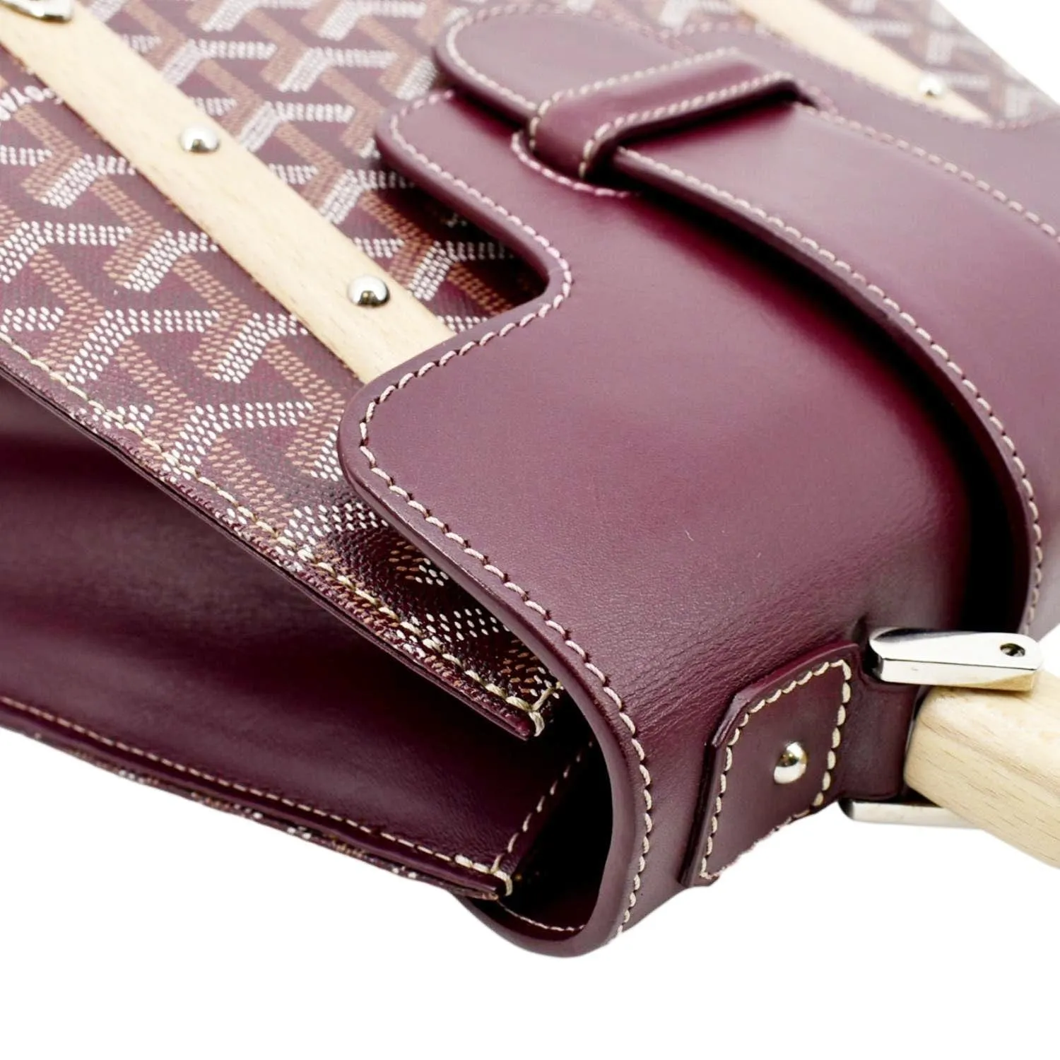 GOYARD Saigon Chevron Print Coated Canvas Top Handle Satchel Bag Burgundy