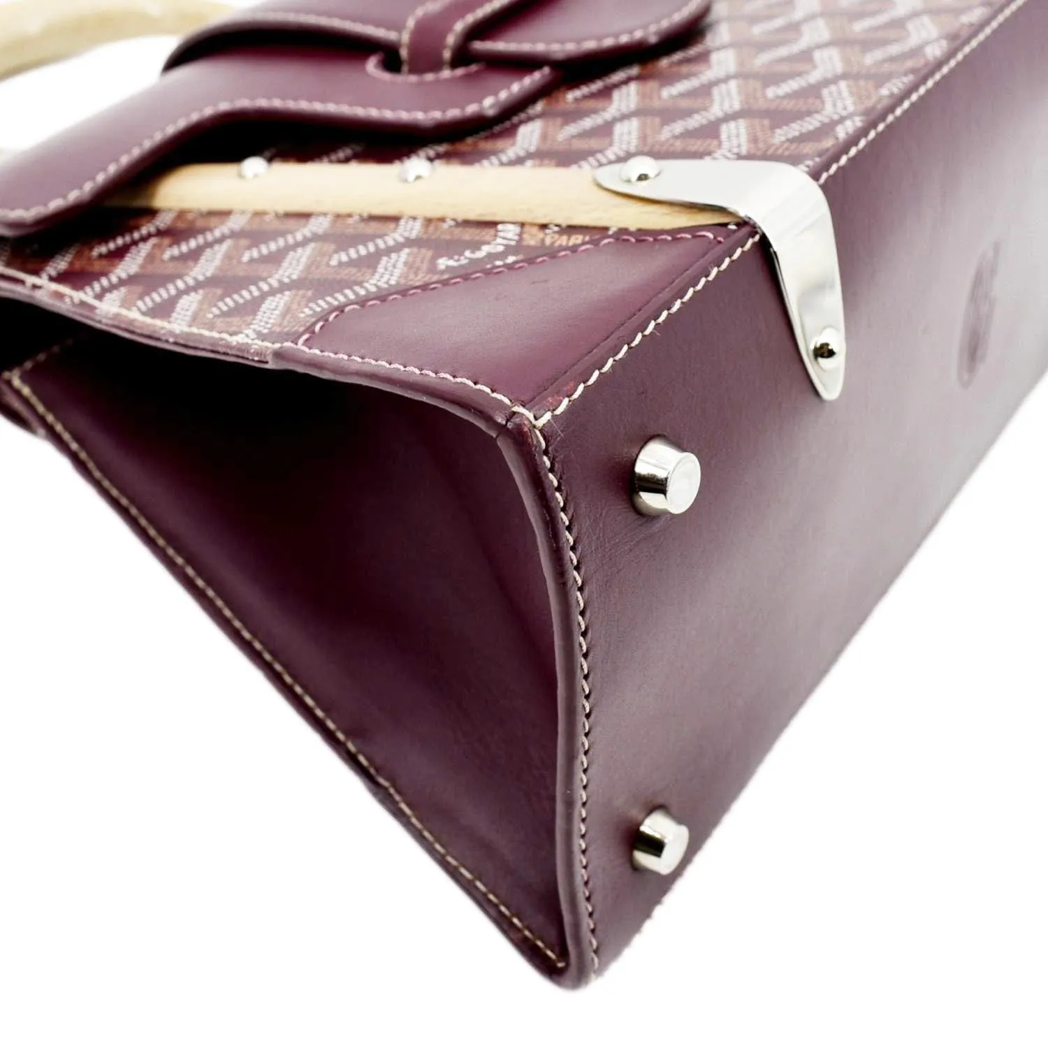 GOYARD Saigon Chevron Print Coated Canvas Top Handle Satchel Bag Burgundy
