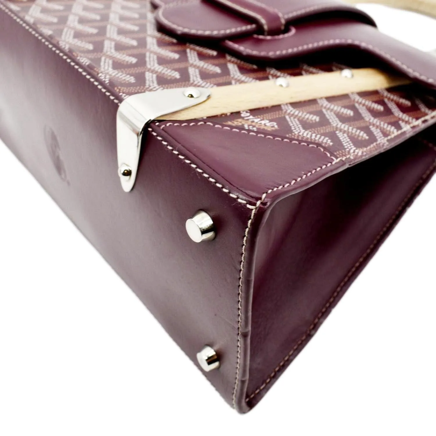 GOYARD Saigon Chevron Print Coated Canvas Top Handle Satchel Bag Burgundy
