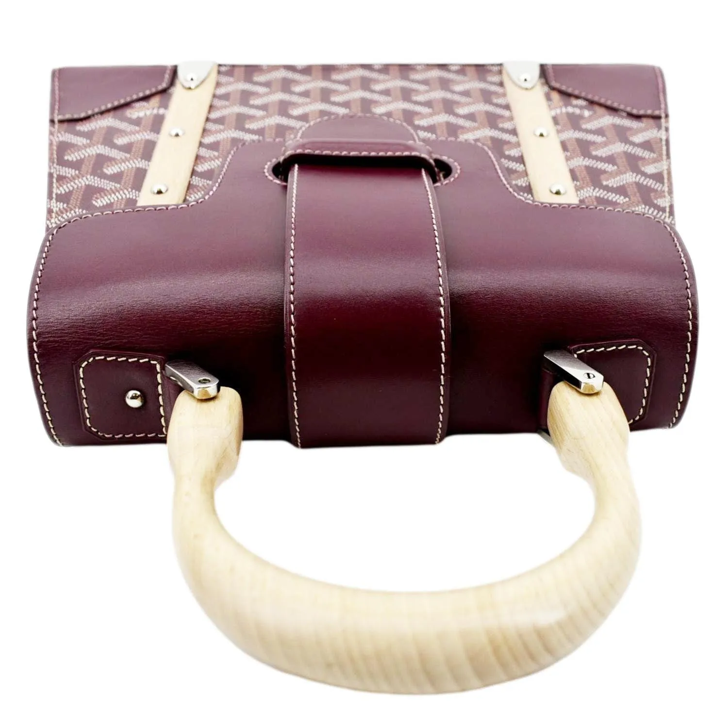 GOYARD Saigon Chevron Print Coated Canvas Top Handle Satchel Bag Burgundy