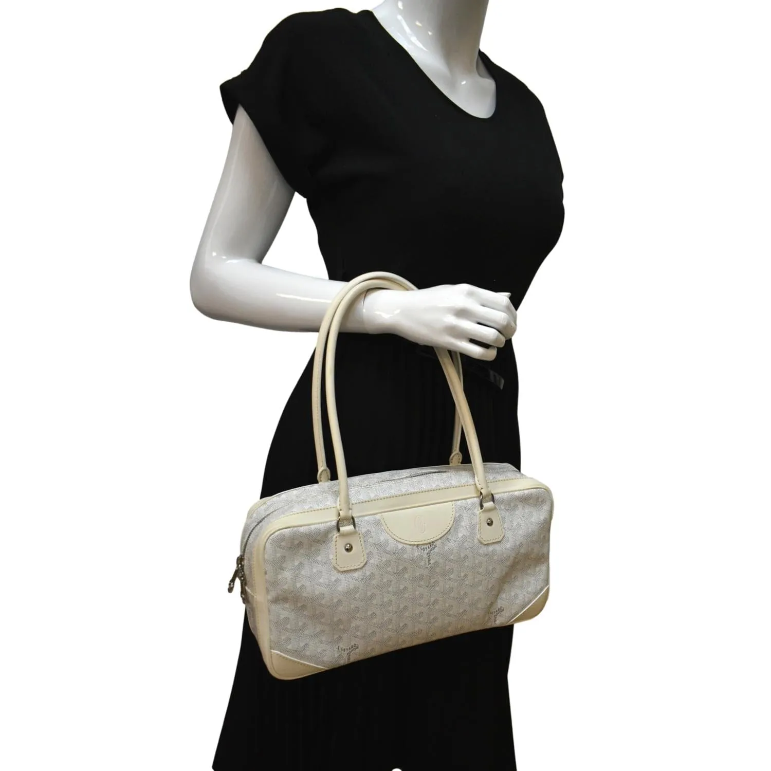 GOYARD Saint Martin Chevron Print Coated Canvas Shoulder Bag White