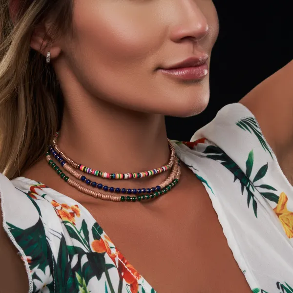 Green Malaquite Stone Beaded Necklace with 18K Rose Gold Beads