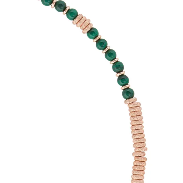 Green Malaquite Stone Beaded Necklace with 18K Rose Gold Beads