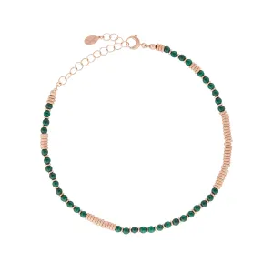 Green Malaquite Stone Beaded Necklace with 18K Rose Gold Beads