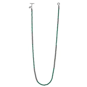 Green Malaquite Stone Beaded Necklace with Black PVD Beads
