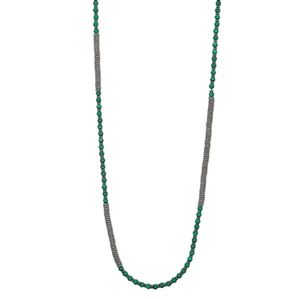 Green Malaquite Stone Beaded Necklace with Black PVD Beads