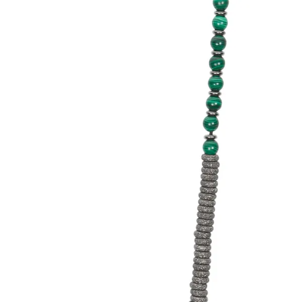 Green Malaquite Stone Beaded Necklace with Black PVD Beads