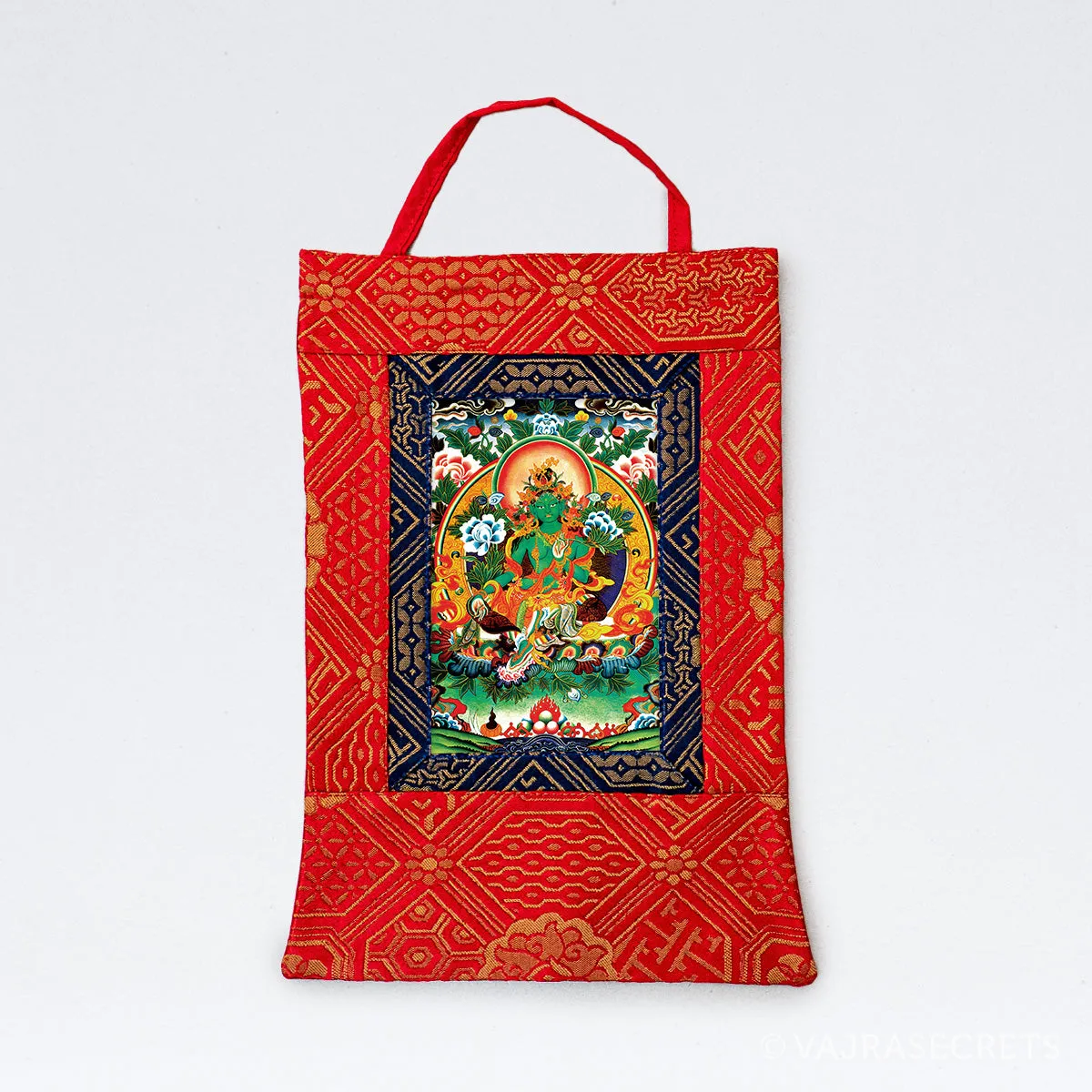 Green Tara Mini Thangka with Brocade