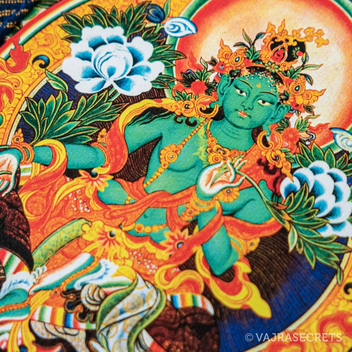 Green Tara Mini Thangka with Brocade