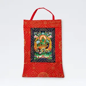 Green Tara Mini Thangka with Brocade
