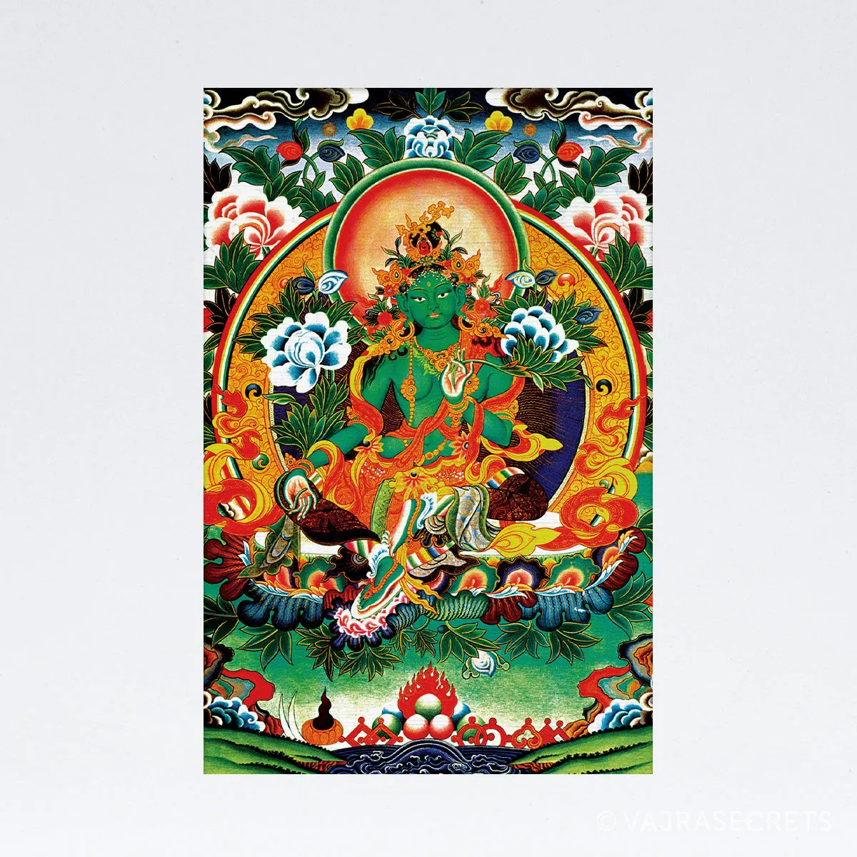 Green Tara Mini Thangka with Brocade