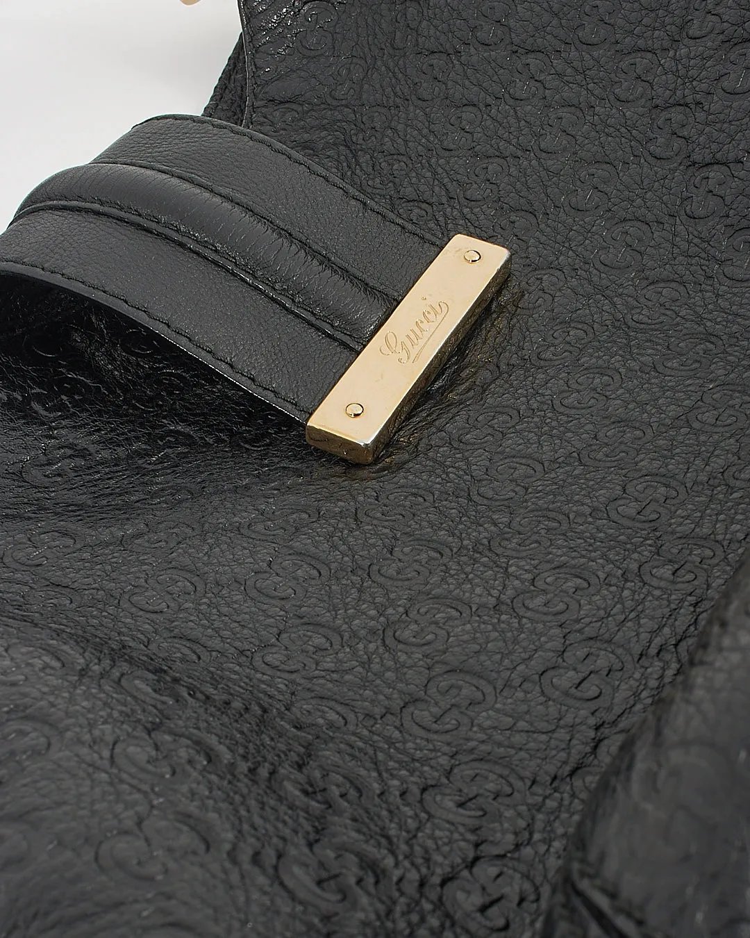 Gucci Black Leather Guccisima Large New Ladies Web Hobo Bag