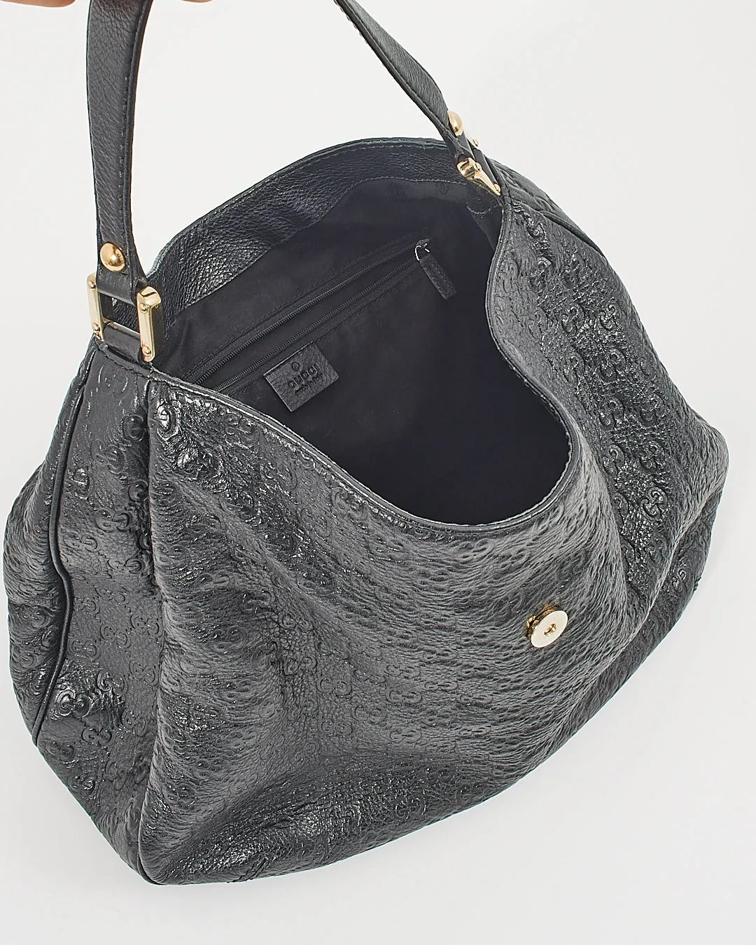 Gucci Black Leather Guccisima Large New Ladies Web Hobo Bag