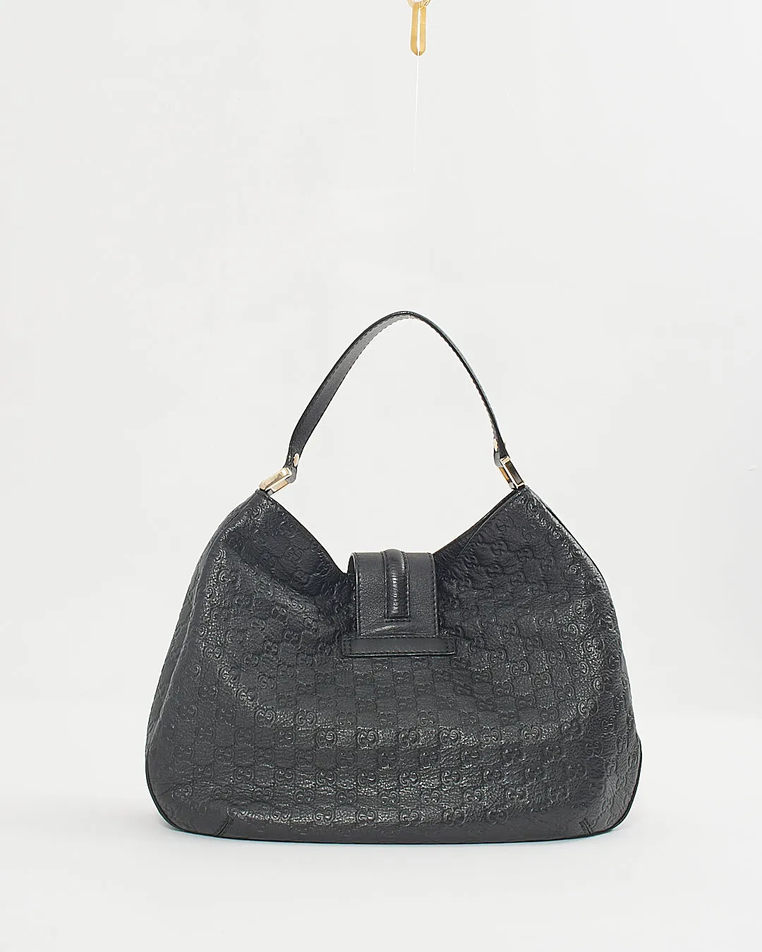 Gucci Black Leather Guccisima Large New Ladies Web Hobo Bag