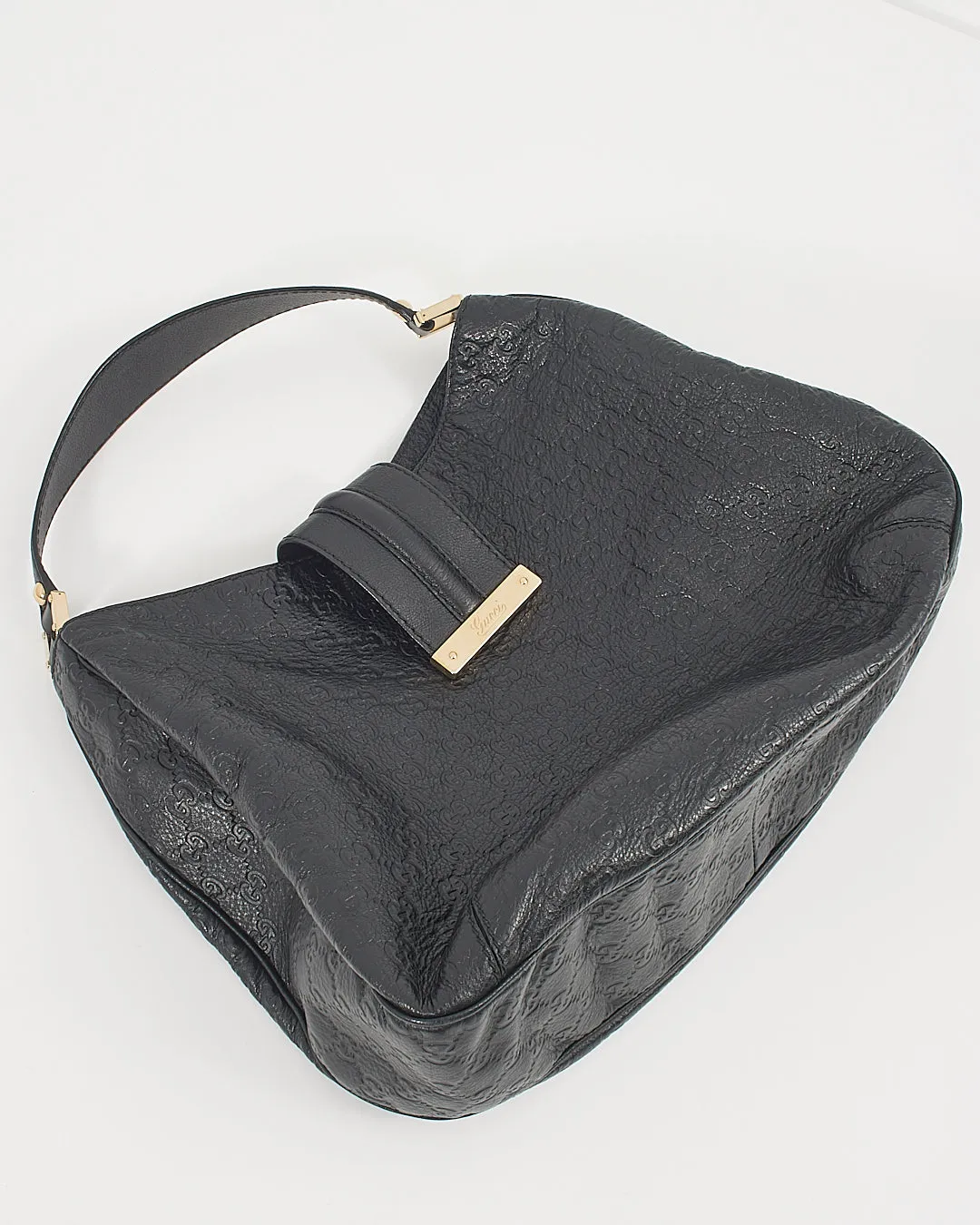 Gucci Black Leather Guccisima Large New Ladies Web Hobo Bag