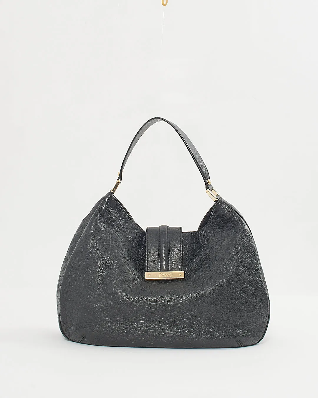 Gucci Black Leather Guccisima Large New Ladies Web Hobo Bag