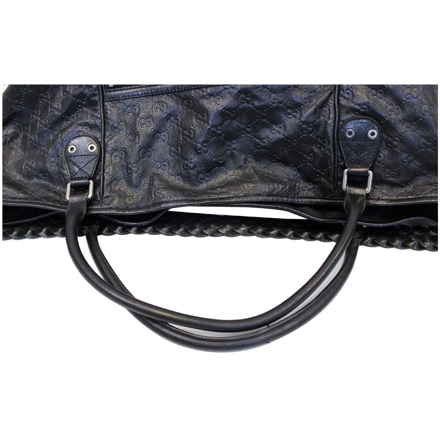 GUCCI Black Leather Signature Extra Large Tote Bag 189680