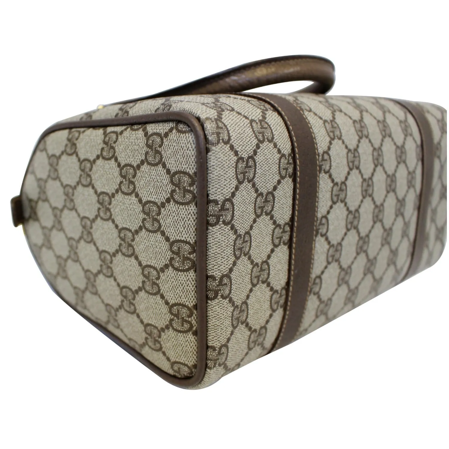 GUCCI Boston Doctor GG Canvas Satchel Handbag Taupe