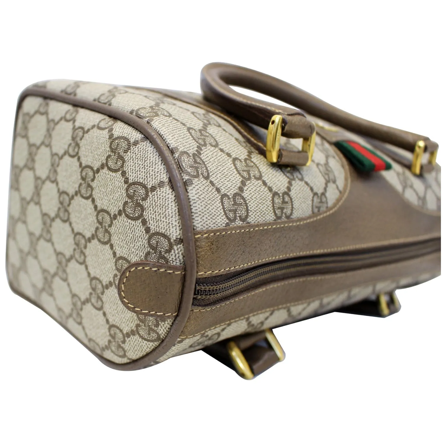 GUCCI Boston Doctor GG Canvas Satchel Handbag Taupe