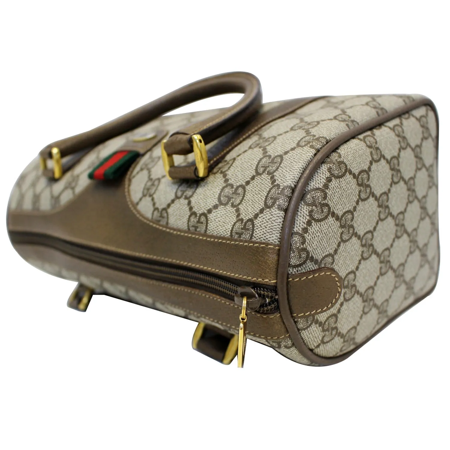 GUCCI Boston Doctor GG Canvas Satchel Handbag Taupe