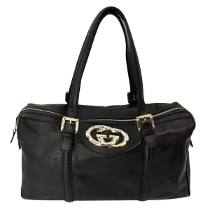 GUCCI Britt Leather Satchel Bag Black 170010