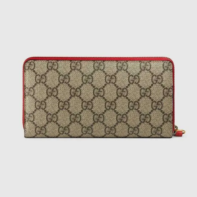 Gucci Cherry Leather Red Long Wallet Zip Around GG Large Italy Signature GG NEW