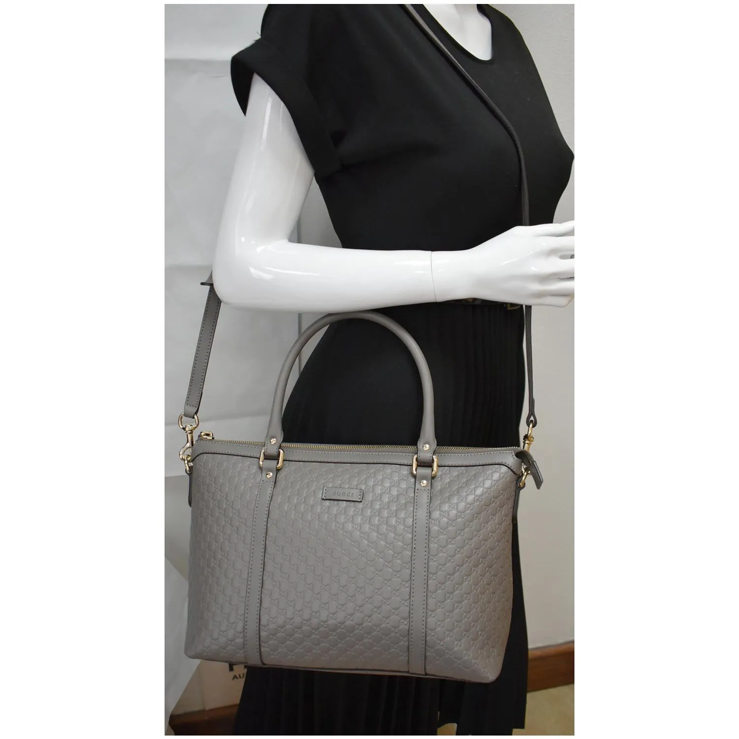 GUCCI Convertible GG Microguccissima Leather Satchel Bag Grey 449656