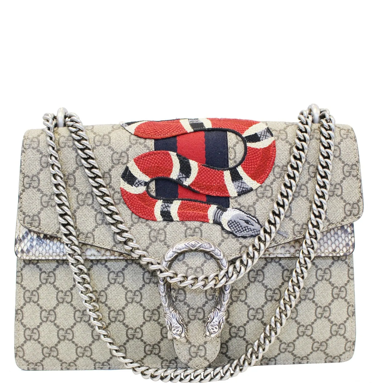 GUCCI Dionysus Medium GG Supreme Embroidered Shoulder Bag 400235 Beige